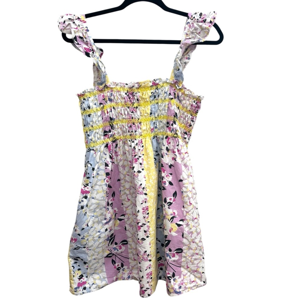 Mixed Floral Smocked Sundress Ruffle Straps patchwork boho cotton tunic